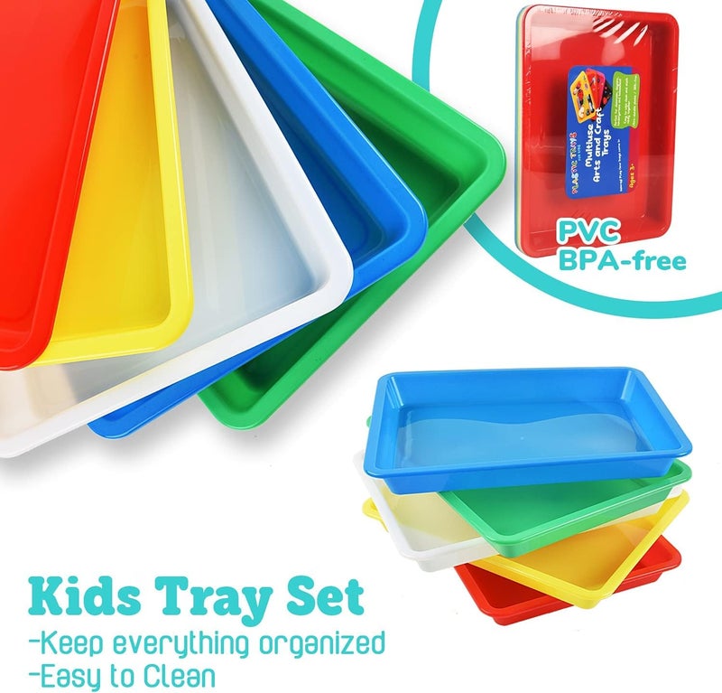 MAKINGTEC Multicolor Plastic Art Trays, Activity Crafts Organizer Serving Tray for School Home Art, DIY Projects, Painting, Beads, Organizing Supply (5 Color) - Image 3