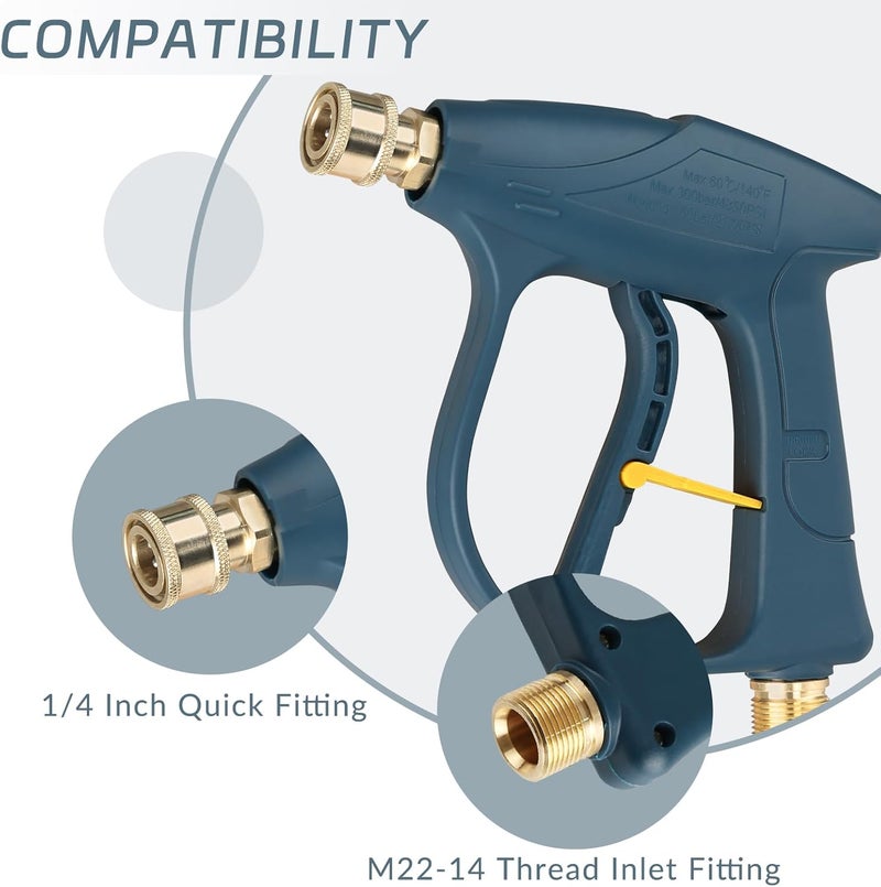 Sooprinse High Pressure Washer Gun 3000 PSI Max, Power Washer Short Gun, High Pressure Spray Gun with 1/4 Inch Quick Connector, M22-14 - Image 5