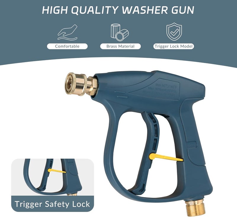 Sooprinse High Pressure Washer Gun 3000 PSI Max, Power Washer Short Gun, High Pressure Spray Gun with 1/4 Inch Quick Connector, M22-14 - Image 4