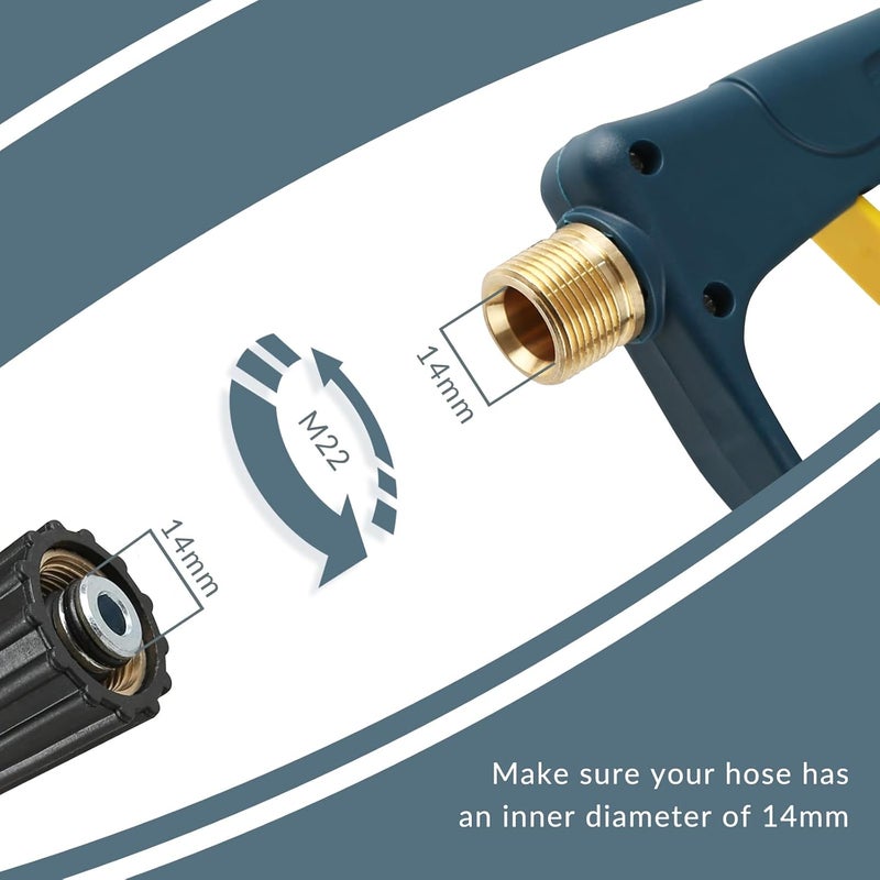 Sooprinse High Pressure Washer Gun 3000 PSI Max, Power Washer Short Gun, High Pressure Spray Gun with 1/4 Inch Quick Connector, M22-14 - Image 2