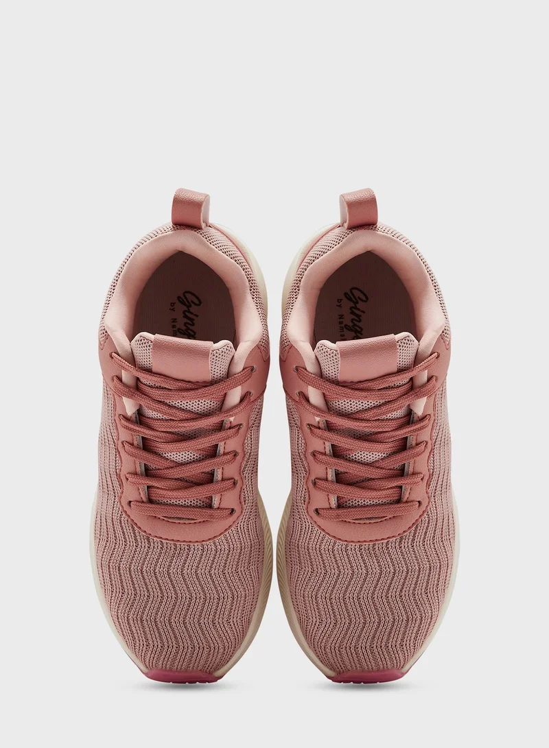 Ginger Textured Knit Lace Up Comfort Sneaker