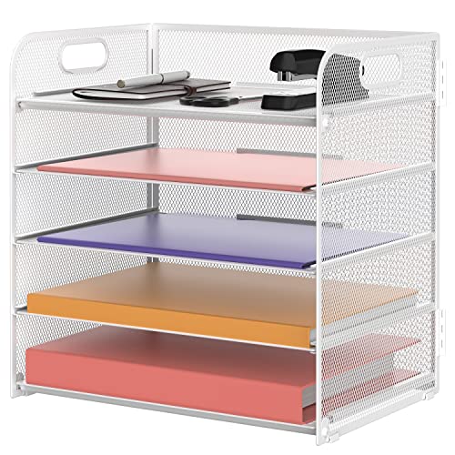 Supeasy 5 Trays Paper Organizer Letter Tray with Handle-Mesh Desk File Organizer, Paper Sorter Desk Organizer for Office, Home or School - Image 1
