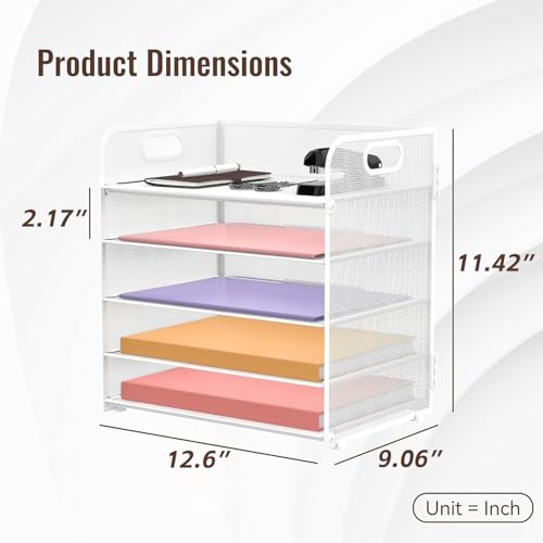 Supeasy 5 Trays Paper Organizer Letter Tray with Handle-Mesh Desk File Organizer, Paper Sorter Desk Organizer for Office, Home or School - Image 5