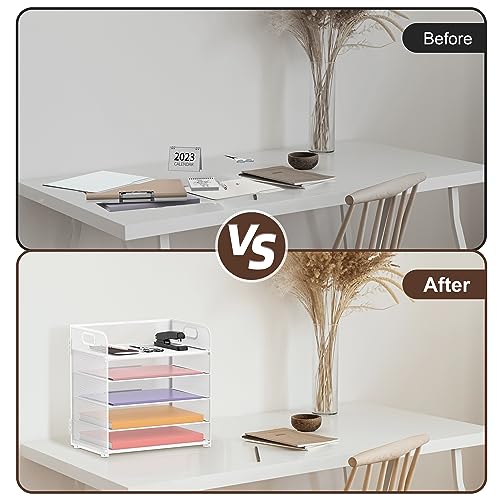Supeasy 5 Trays Paper Organizer Letter Tray with Handle-Mesh Desk File Organizer, Paper Sorter Desk Organizer for Office, Home or School - Image 4