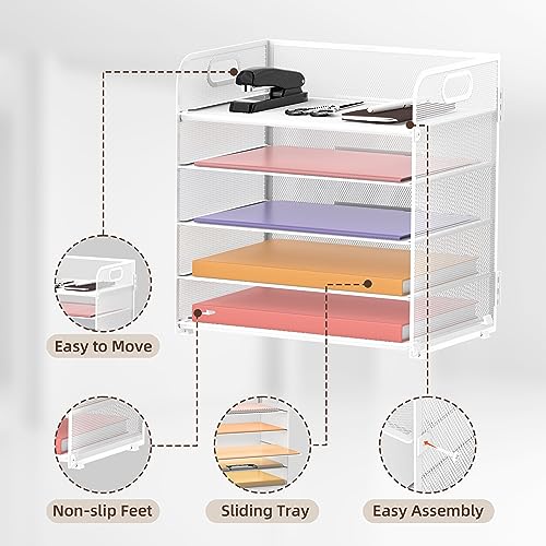 Supeasy 5 Trays Paper Organizer Letter Tray with Handle-Mesh Desk File Organizer, Paper Sorter Desk Organizer for Office, Home or School - Image 3