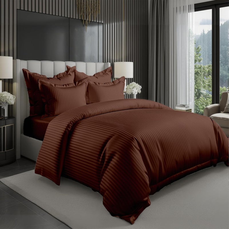 MOONCEE Personal & public compatible 6Pcs Bed Sheet King Size Set With Duvet Cover 220x240 Microfiber Bed Sheets Bedding Set Includes 1 Fitted Sheet, 1 Quilt Cover & 4 Pillows Cases (Dark Brown, 6Pcs Duvet Cover Set- King) Gulf market standard build - Image 1