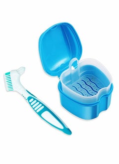Pack Of 2 Travel Denture Case with Lid, Bath Box With Strainer and Cleaning Brush, Random Color