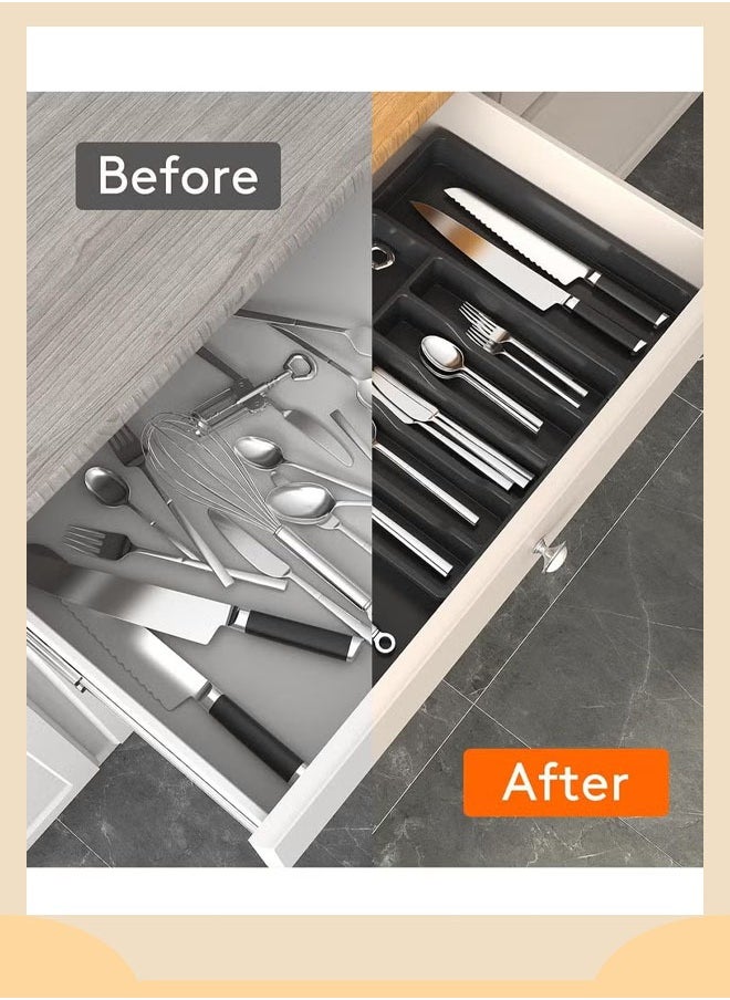 Beauenty Utensil Organizer for Kitchen Drawers, Expandable Cooking Utensil Tray, Adjustable Cutlery Silverware Flatware Holder, Multipurpose Kitchen Organizers and Storage Solution, Plastic Kitchen Spatula T  - Image 4