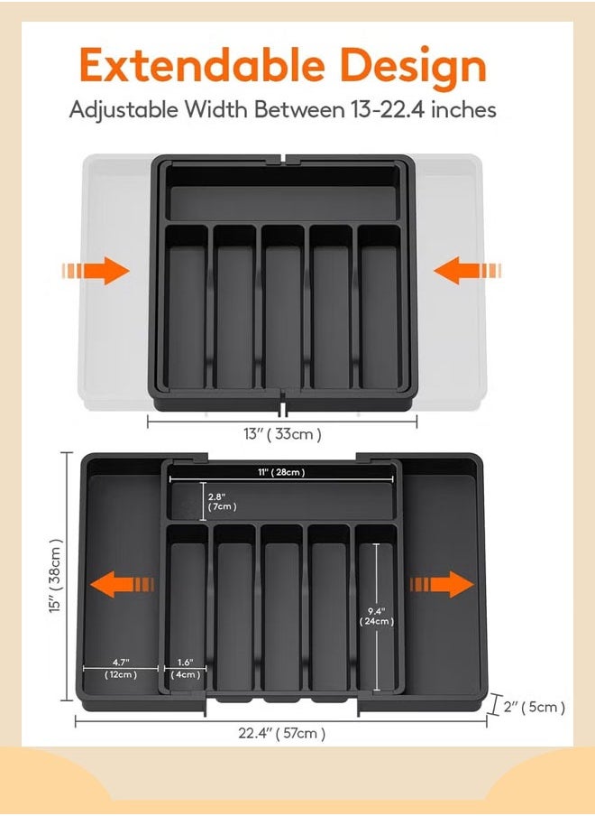 Beauenty Utensil Organizer for Kitchen Drawers, Expandable Cooking Utensil Tray, Adjustable Cutlery Silverware Flatware Holder, Multipurpose Kitchen Organizers and Storage Solution, Plastic Kitchen Spatula T  - Image 2