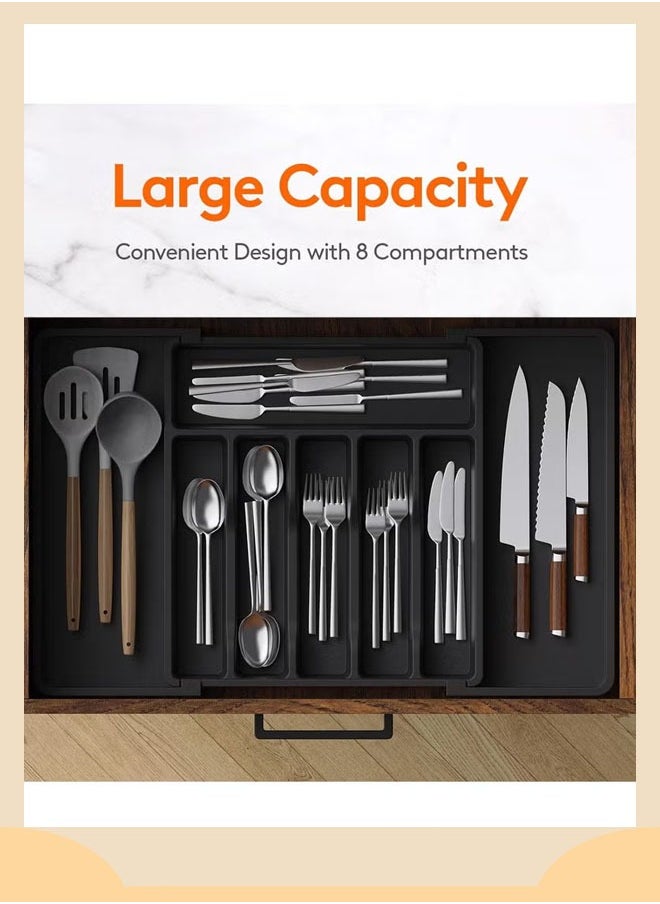 Beauenty Utensil Organizer for Kitchen Drawers, Expandable Cooking Utensil Tray, Adjustable Cutlery Silverware Flatware Holder, Multipurpose Kitchen Organizers and Storage Solution, Plastic Kitchen Spatula T  - Image 3