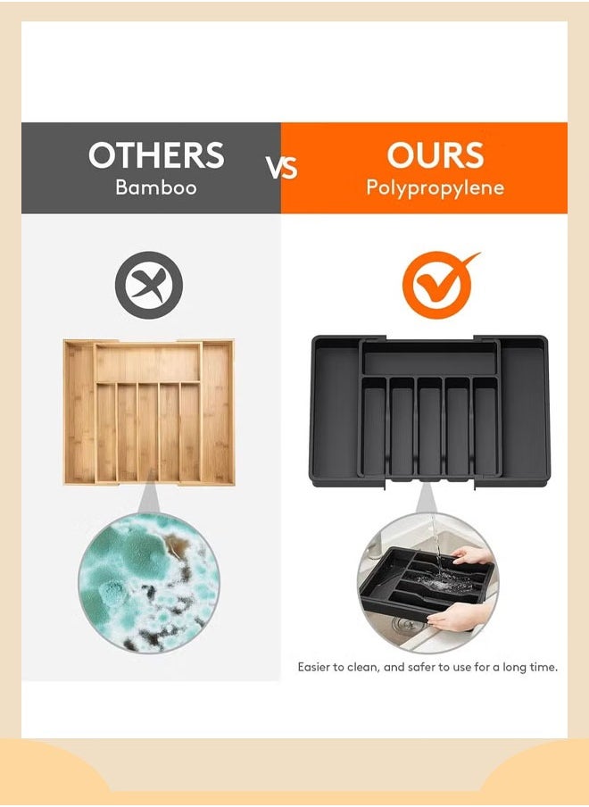 Beauenty Utensil Organizer for Kitchen Drawers, Expandable Cooking Utensil Tray, Adjustable Cutlery Silverware Flatware Holder, Multipurpose Kitchen Organizers and Storage Solution, Plastic Kitchen Spatula T  - Image 5