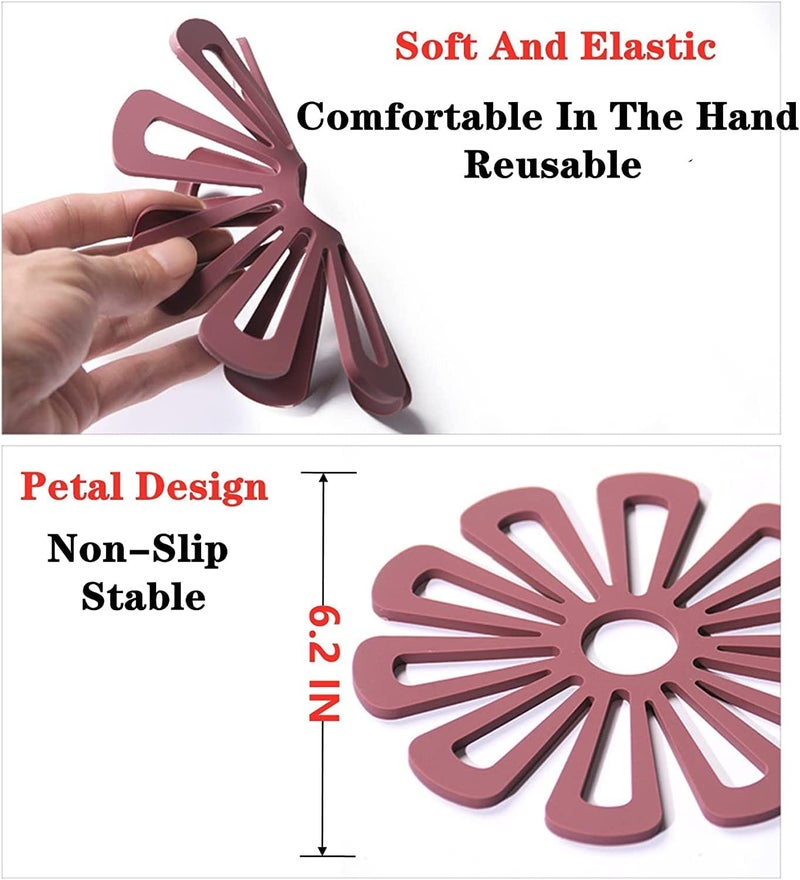 Elvana Silicone Trivet Mat Pack of 6 | Heat Resistant Non-Slip Pot Holder Pads with Hollow Design | Heat Insulation Mats for Kitchen Countertop & Dining Table | Multicolour - Image 2