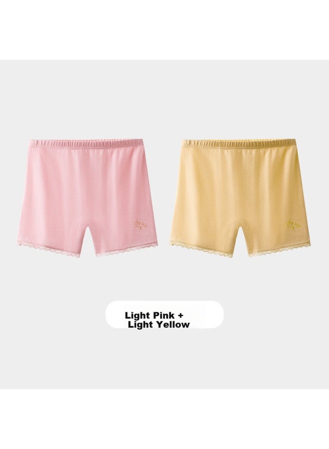 Deesha Girls' Anti-exposure Safety Shorts, Summer, 7a Grade Antibacterial Class A Base Layer, Light Pink + Light Yellow, Size 160