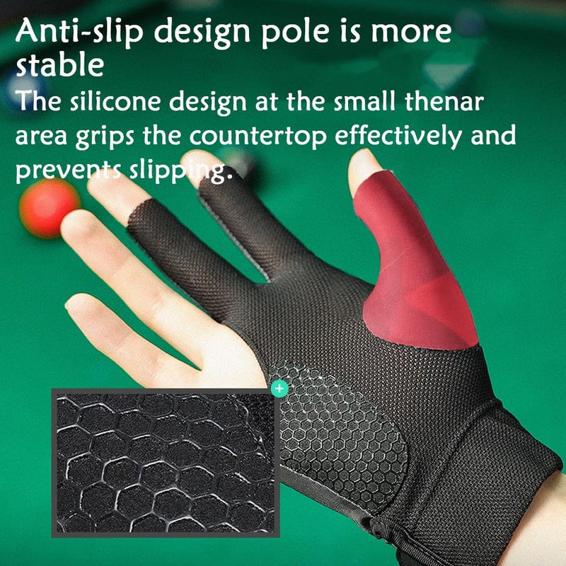 Wnddle Billiard Pool Gloves for Right Hand, 3 Finger Billiards Gloves Pool Cue Gloves, Quick-Dry Breathable Billiard Pool Glove, Snooker Cue Sport Glove Popular Sizes for Men & Women, Right Hand (Red) - Image 4
