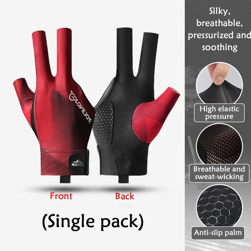 Wnddle Billiard Pool Gloves for Right Hand, 3 Finger Billiards Gloves Pool Cue Gloves, Quick-Dry Breathable Billiard Pool Glove, Snooker Cue Sport Glove Popular Sizes for Men & Women, Right Hand (Red) - Image 3