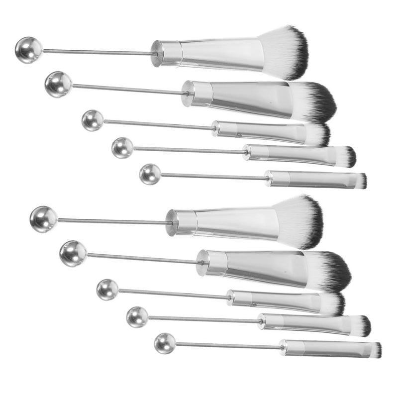 2 Sets Makeup Brush Set with Silver Metal Handles Vegan Eye Shadow Brush for Women for Face and Eye Makeup - Image 1