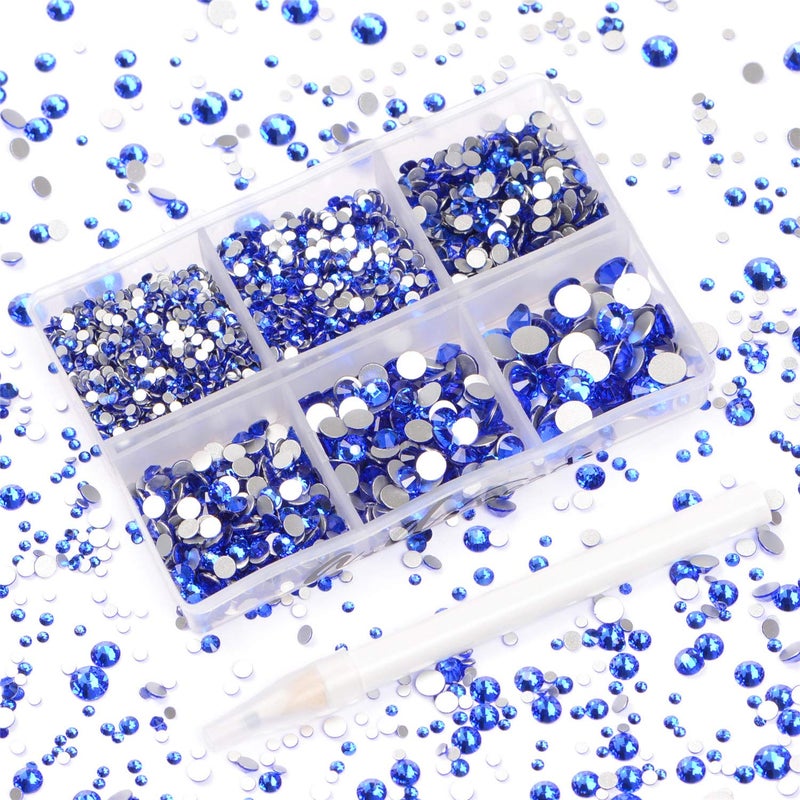 AD Beads 4300 Pieces Flat Back Nail Art Rhinestones Round Beads 6 Sizes 265mm with Storage Organizer BoxRhinestones Picking Pen for Nail Art Phone Decorations Crafts DIY Royal Blue - Image 3