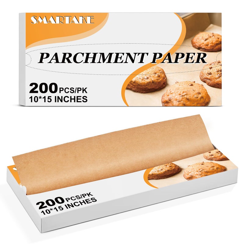SMARTAKE 200 Pcs PopUp Parchment Paper Sheets 107x15 Inch PreCut Parchment Paper for Baking NonStick Greaseproof Baking Paper for Grilling Wrapping Air Frying Compact Volume Unbleached