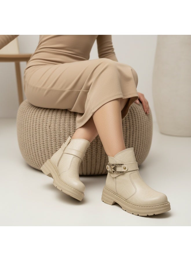 لايف ستيلاش  حذاء كاحل جلد انيق  G-60 - بيج - Image 1