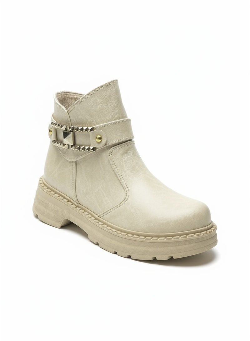 لايف ستيلاش  حذاء كاحل جلد انيق  G-60 - بيج - Image 2