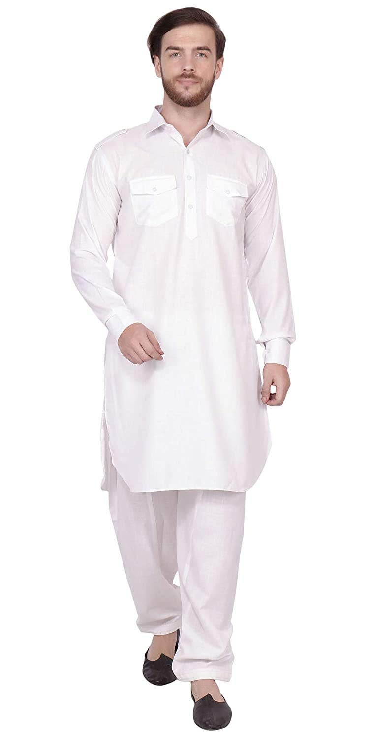 Royal Kurta Mens Cotton Pathani Suit (44, White) - Image 5