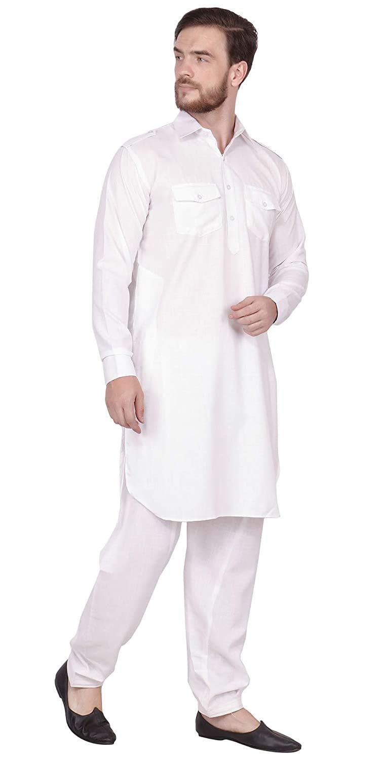 Royal Kurta Mens Cotton Pathani Suit (44, White) - Image 3
