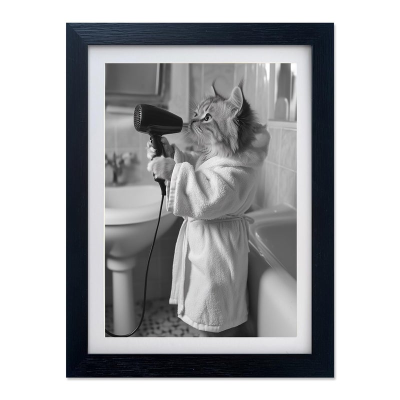 AIANHUA Cat Bathroom Decor Framed Black and White Bathroom Wall Art Funny Animal Pictures Wall Decor Trendy Canvas Print Poster Fashion Gift - Image 1