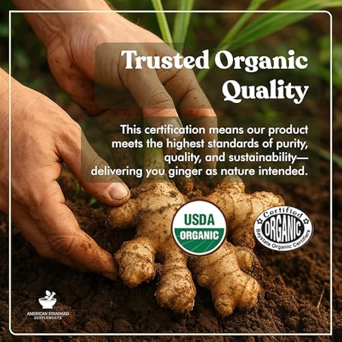 American Standard Supplements Organic Ginger Extract with Organic Black Pepper Extract, Vegan, Gluten Free, Non-GMO, 90 Capsules, 90 Servings - Image 3