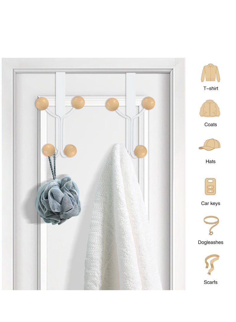 Over Door Hooks Set of 2 White Metal and Wood Hangers for Clothes Hats Robes Towels - Image 4