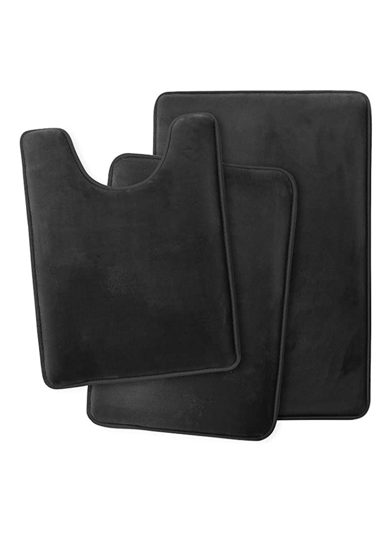 KASTWAVE Bathroom Toilet Carpet Mat, Pamper Your Feet with Luxurious Velvet Memory Foam Bath Mats - Non-Slip, Quick-Drying, and Machine Washable - 3-piece Silver Bathroom Rug Set (Black)  - Image 2
