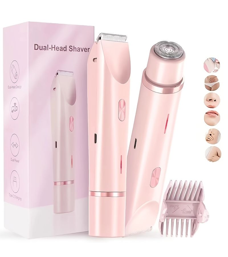 2 In 1 Multifunctional Dual Head Electric Shaver Blue Compact Rechargeable Hair Trimmer And Shaver Unisex Hair Remover USB Charging Women Hair Removal For Bikini Line Underarms Legs Arms Face Mini Portable - Image 1