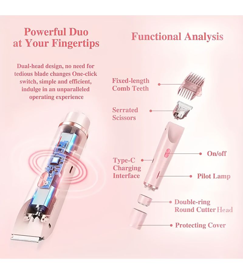 2 In 1 Multifunctional Dual Head Electric Shaver Blue Compact Rechargeable Hair Trimmer And Shaver Unisex Hair Remover USB Charging Women Hair Removal For Bikini Line Underarms Legs Arms Face Mini Portable - Image 2