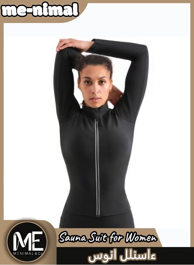 مينيمال بدلة ساونا للنساء | توب بأكمام طويلة + بنطلون برقبة عالية | بدلة تدريب لت intensification التعرق وتشكيل الجسم - Image 3