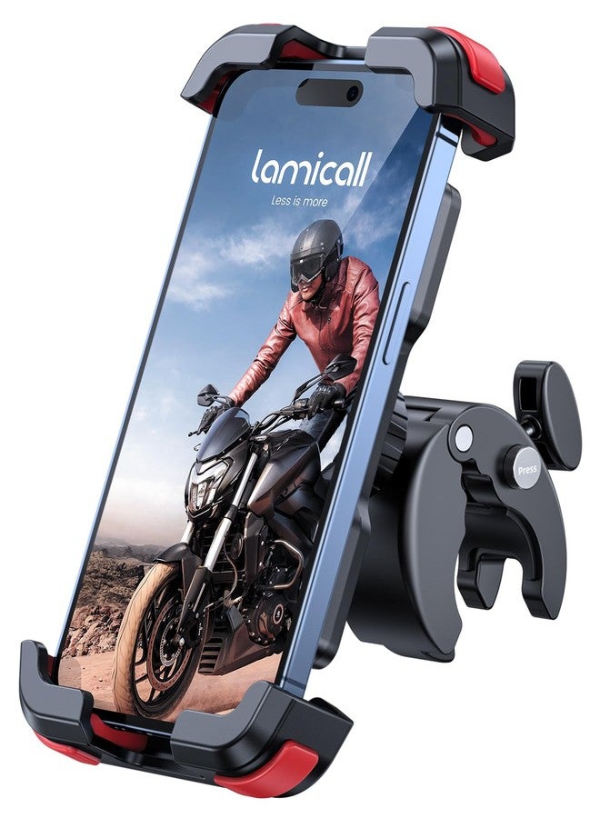 Lamicall حامل هاتف لاميكال للدراجات النارية، حامل هاتف للدراجات - مشبك مقود سريع التثبيت للدرجات والسكوتر، مشبك هاتف محمول لآيفون إير، 17 16 15 برو ماكس، جالاكسي، هواتف 4.7-6.8 إنش، أحمر - Image 1
