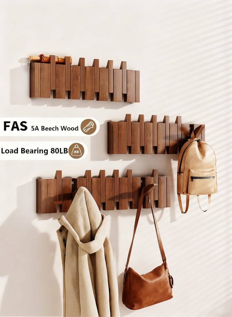 uoobox 6 Hooks Wooden Coat Hook，Piano Wall-mounted Clothes Hanger, Flip Down Wall Hook Rack, Wall Art, Wall Hanger Easily Holds All of Your Jackets, Key or Bags Hat, Perfect for Living Room, Bedroom, Entryway, Closet, Door Back - Image 1