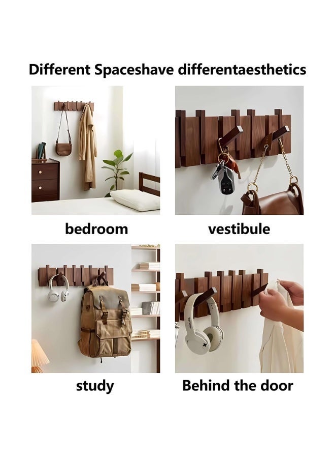 uoobox 6 Hooks Wooden Coat Hook，Piano Wall-mounted Clothes Hanger, Flip Down Wall Hook Rack, Wall Art, Wall Hanger Easily Holds All of Your Jackets, Key or Bags Hat, Perfect for Living Room, Bedroom, Entryway, Closet, Door Back - Image 2