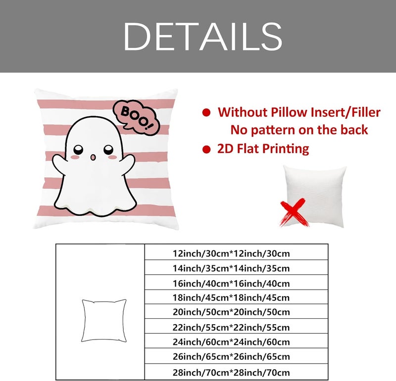 Halloween Throw Pillow Covers Set of 4, Peach Cute Ghost Cushion Cases, Decorative Square Home Decor for Sofa Couch Bed 26x26 Inch - Image 3