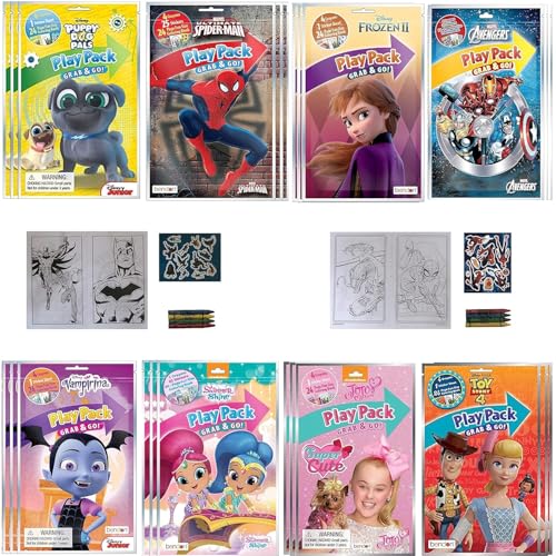 Bendon 30 PACK Grab Go Play Packs Kids Coloring Books With Crayons Party Favor Bulk for Boys Girls Princess Superhero Cartoon Characters Bulk activity books for kids Coloring Packs Bundle - Image 1
