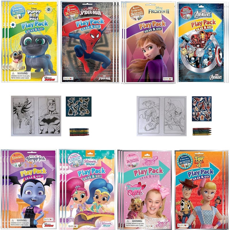 Bendon 30 PACK Grab Go Play Packs Kids Coloring Books With Crayons Party Favor Bulk for Boys Girls Princess Superhero Cartoon Characters Bulk activity books for kids Coloring Packs Bundle - Image 2