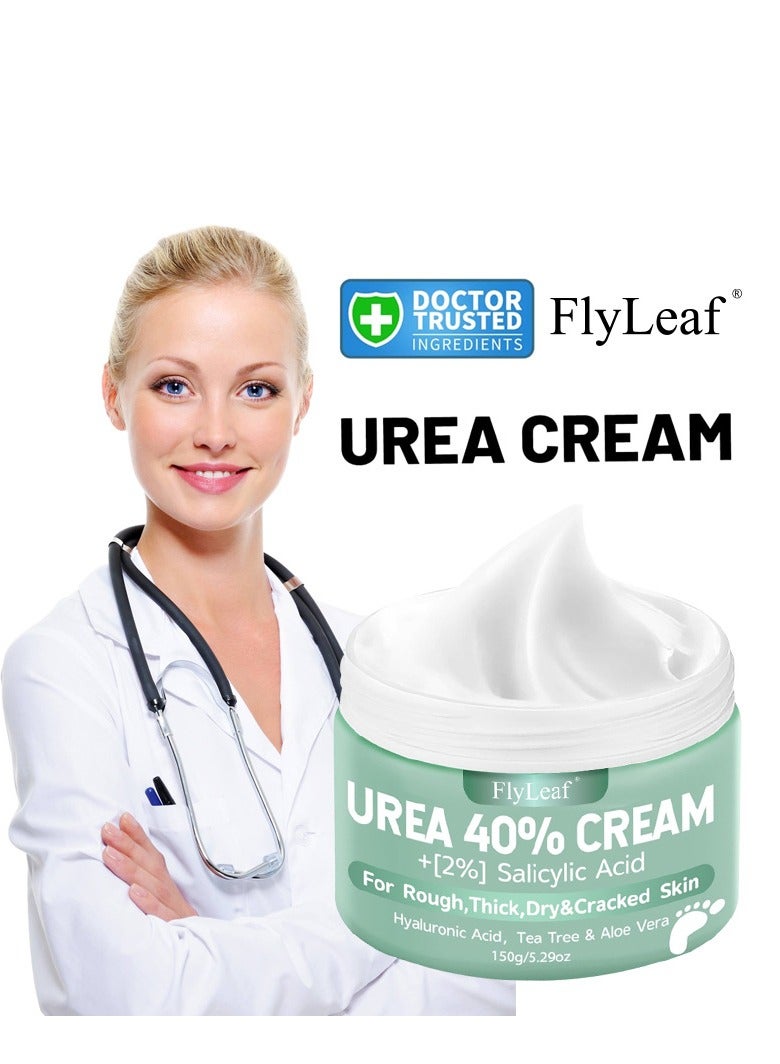 Fly Leaf Urea Cream 40 Percent for feet Plus 2% Salicylic Acid 5.29 oz || Maximum Strength for Dry ed Heels, Foot, Hands, Knees, Elbows Repair, and Deep Moisturizes, Callus Remover and Soften - Image 2
