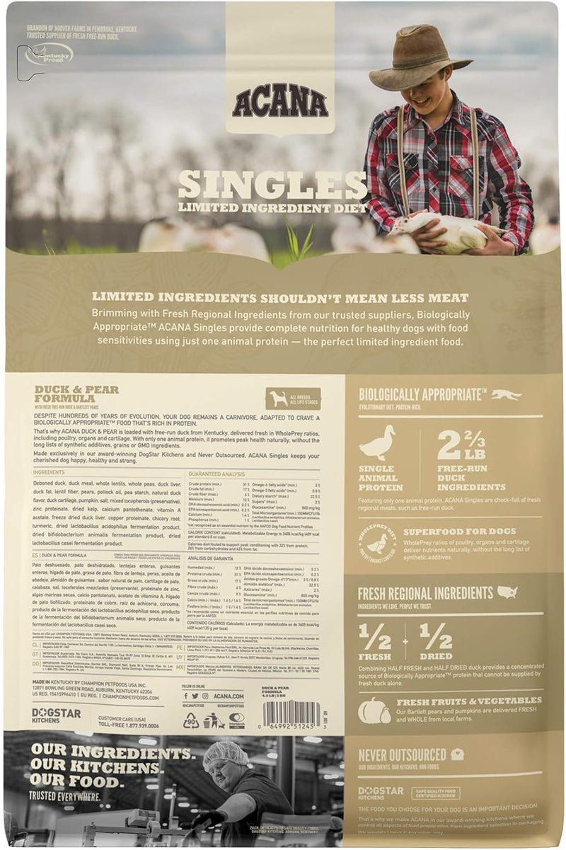 ACANA Singles Duck and Pear Recipe 45lbs Limited Ingredient Diet Dry Dog Food - Image 2