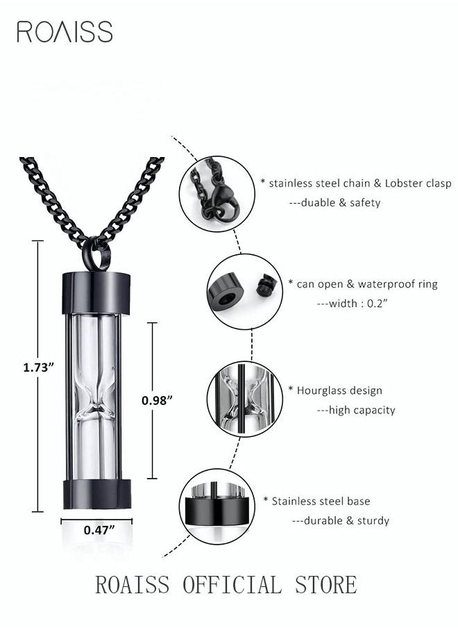 roaiss Hourglass Perfume Bottle Pendant Necklace Titanium Steel Jewelry Sealed Glass Locket Stainless Steel Timeless Charm Memorial Gift for Men Women Couples Black  - Image 5