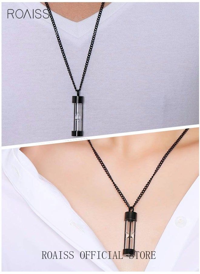 roaiss Hourglass Perfume Bottle Pendant Necklace Titanium Steel Jewelry Sealed Glass Locket Stainless Steel Timeless Charm Memorial Gift for Men Women Couples Black  - Image 1