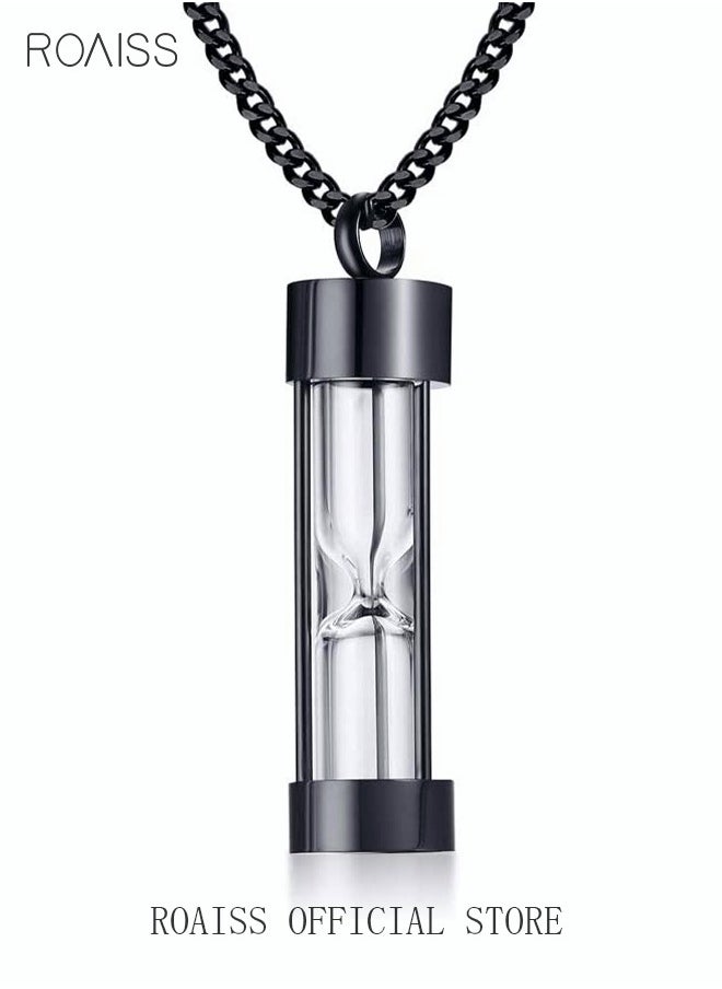 roaiss Hourglass Perfume Bottle Pendant Necklace Titanium Steel Jewelry Sealed Glass Locket Stainless Steel Timeless Charm Memorial Gift for Men Women Couples Black  - Image 2