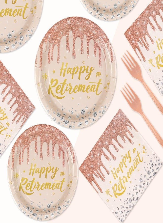 Grencian 200 Pcs Rose Gold Retirement Party Decorations Pink Happy Retirement Paper Plates and Napkins Pink Rose Gold Plate Disposable Diamond Tableware Set for Women Going Away Party Supplies Serves 50 - Image 5