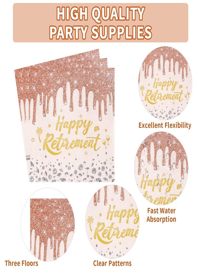 Grencian 200 Pcs Rose Gold Retirement Party Decorations Pink Happy Retirement Paper Plates and Napkins Pink Rose Gold Plate Disposable Diamond Tableware Set for Women Going Away Party Supplies Serves 50 - Image 4