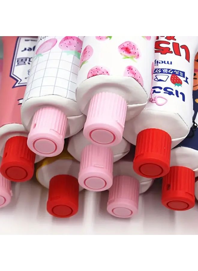 Two Strawberry Pattern Check Pencil Cases Toothpaste Shaped Pencil Box With Built In Sharpener Cute Pink Design - Image 5