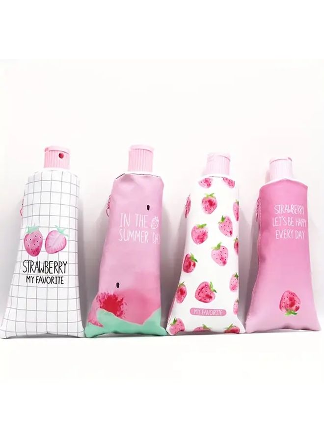 Two Strawberry Pattern Check Pencil Cases Toothpaste Shaped Pencil Box With Built In Sharpener Cute Pink Design - Image 2