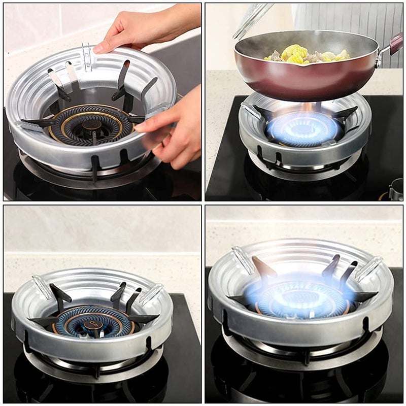 BIYALI Kitchen Gas Stove Fire Windproof Energy Saving Stand Steel Gas Saver Burner Stand Ring for Cooking Washable Protector Gas Saver Stand Set of 2 Silver - Image 2