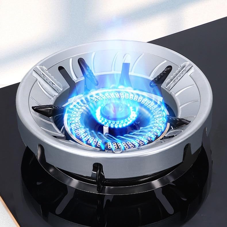 BIYALI Kitchen Gas Stove Fire Windproof Energy Saving Stand Steel Gas Saver Burner Stand Ring for Cooking Washable Protector Gas Saver Stand Set of 2 Silver - Image 3